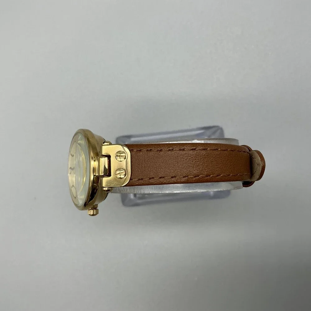 Anne Klein Womens Watch 26mm Gold Tone Champagne Dial Brown Leather New Battery